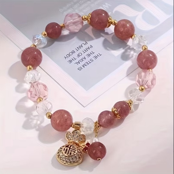 Jewelry - Money Bag Pink and Gold Beaded Bracelet